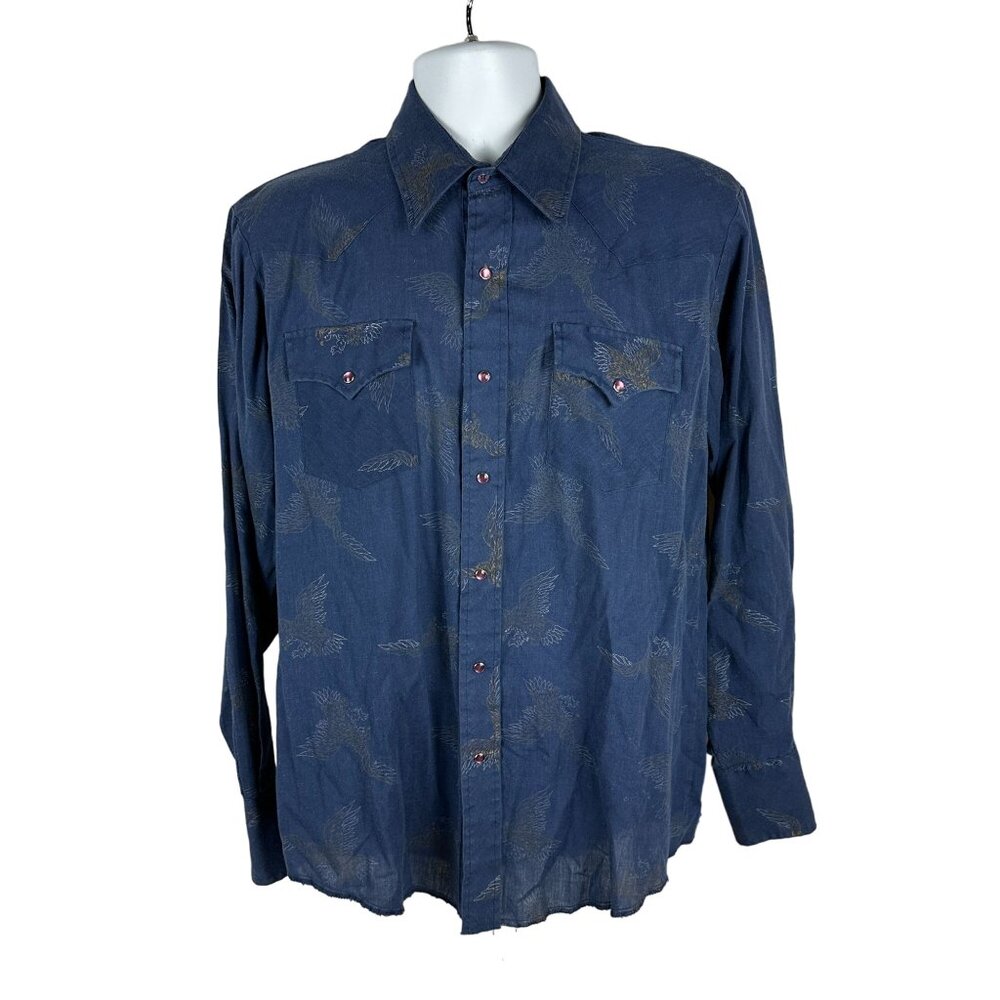 Vintage R Westerns Biltmore Mens Long Sleeve Shirt 16.5 Button-Up Blue Bird